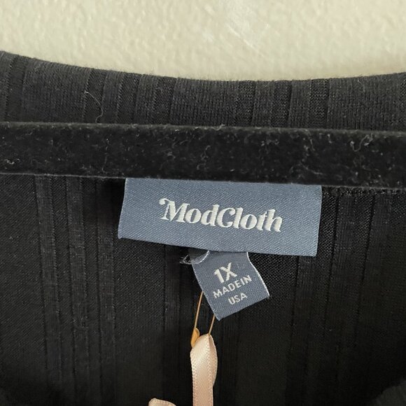 ModCloth Women 1X Black Stretch Bateau So Beautiful Ribbed Short Sleeve Top NWT - Picture 7 of 12
